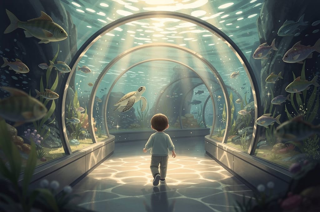 A child exploring a glowing aquarium tunnel, an experience gift that outlasts a toy