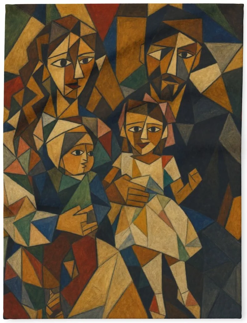 Cubist Portrait family portrait printed on a soft fleece blanket