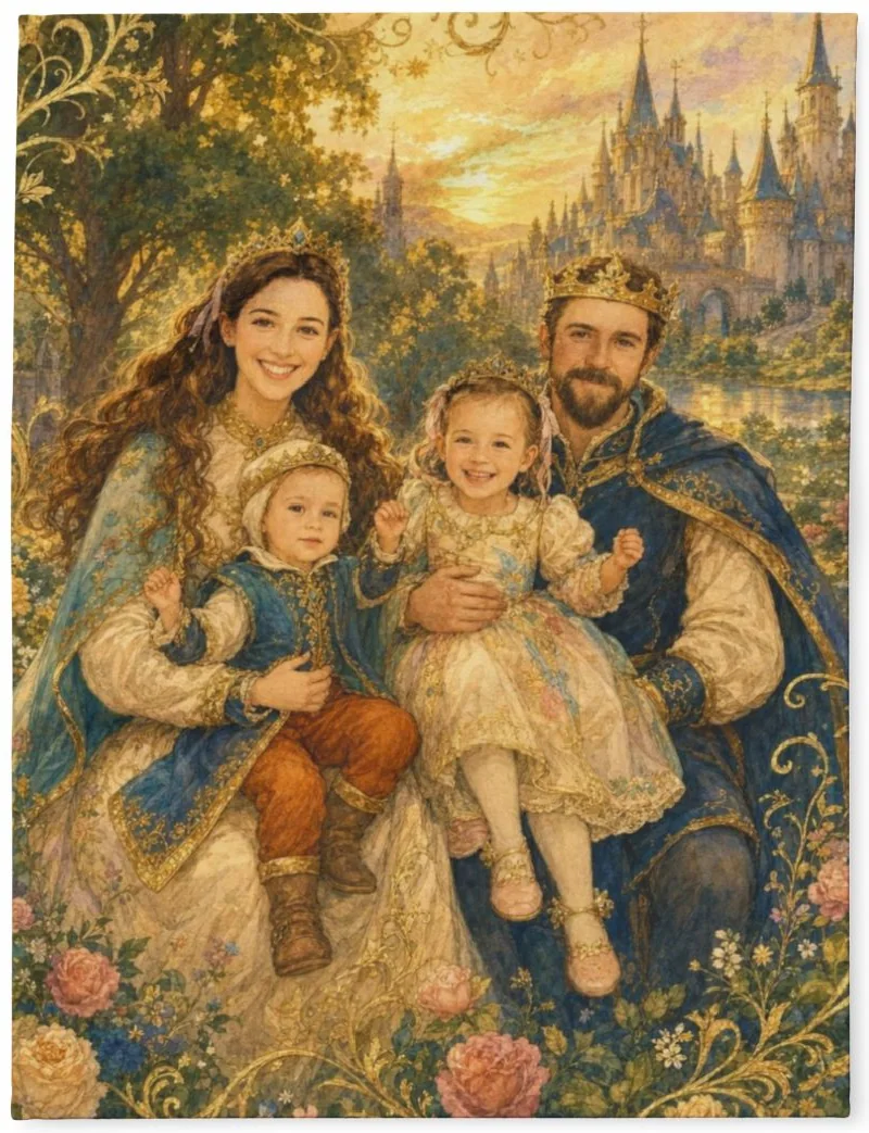 Legend of the Family family portrait printed on a soft fleece blanket