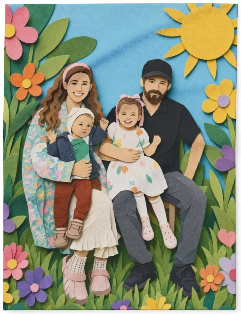 Paper Garden family portrait printed on a soft fleece blanket