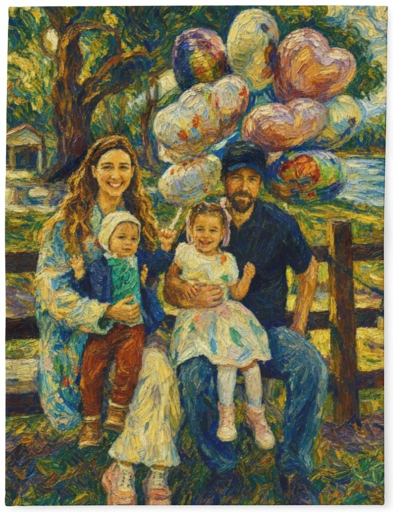 Starry Swirl family portrait printed on a soft fleece blanket