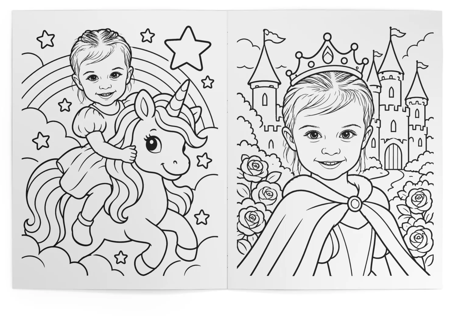 The book open at the unicorn and the princess castle pages