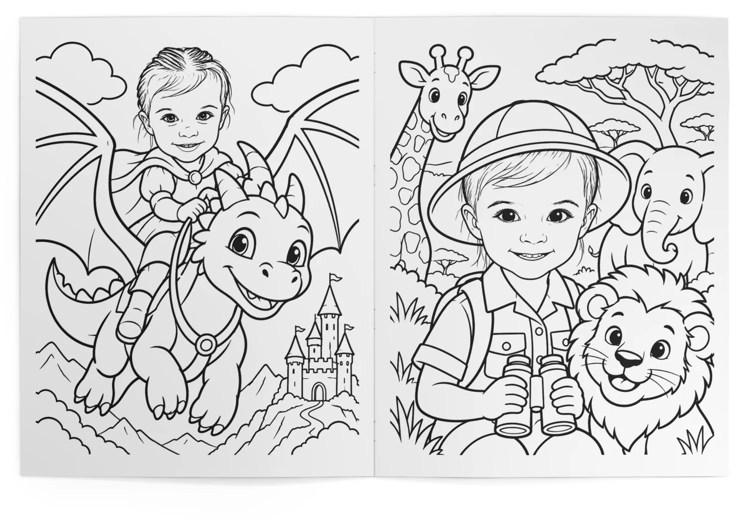 The book open at the dragon rider and the safari pages