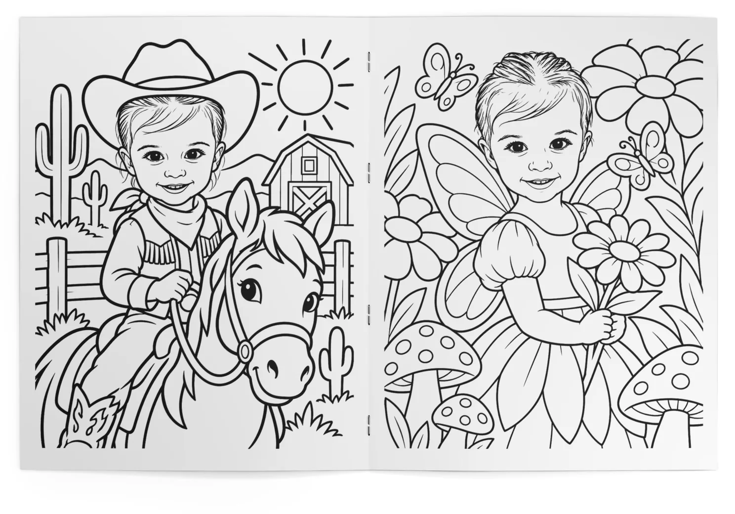 The book open at the cowboy ranch and the flower fairy pages