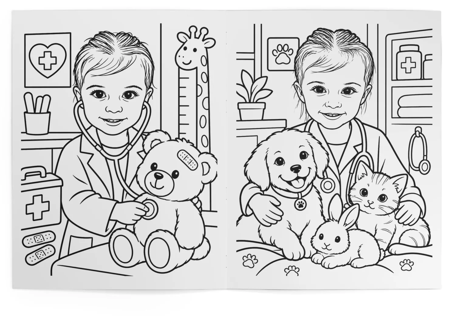 The book open at the doctor and the vet pages