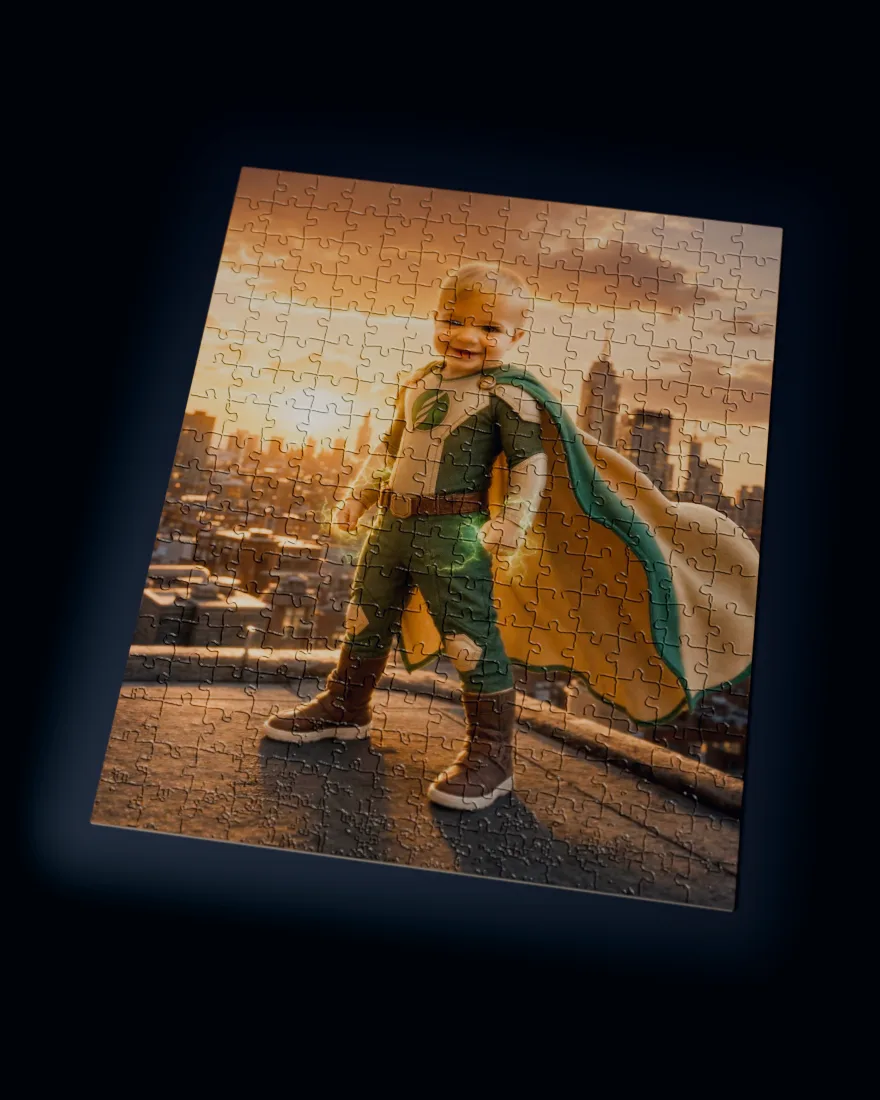 The same superhero portrait as a 252-piece custom photo puzzle