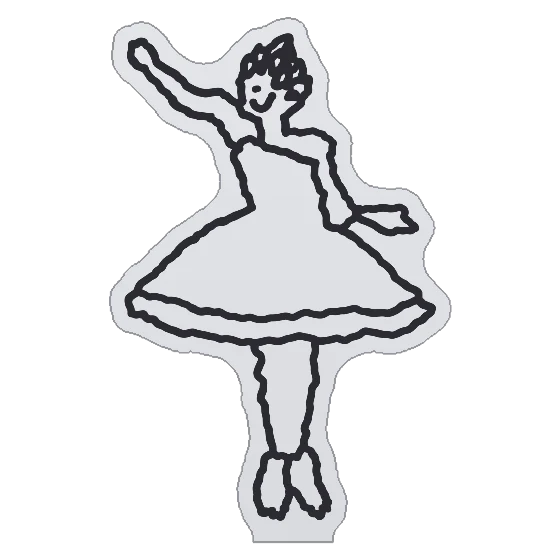 A steel pendant cut to the shape of a child’s drawing of a ballerina