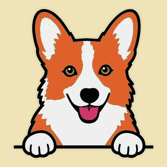 Stitch preview of a corgi in the peeking style