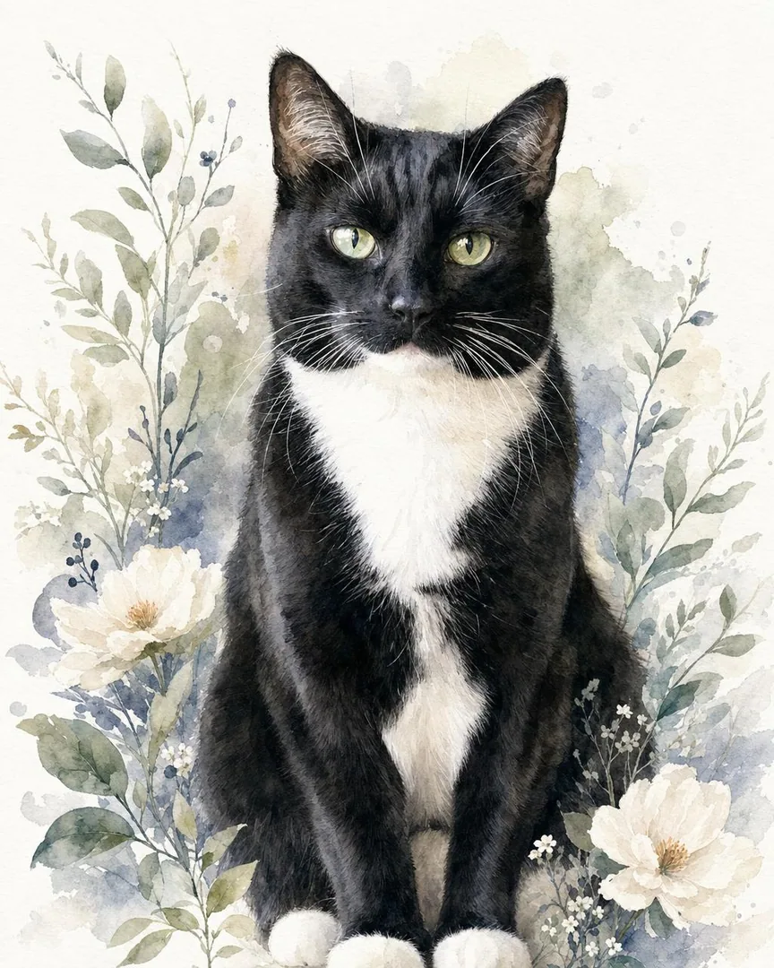 Watercolor & Florals pet portrait