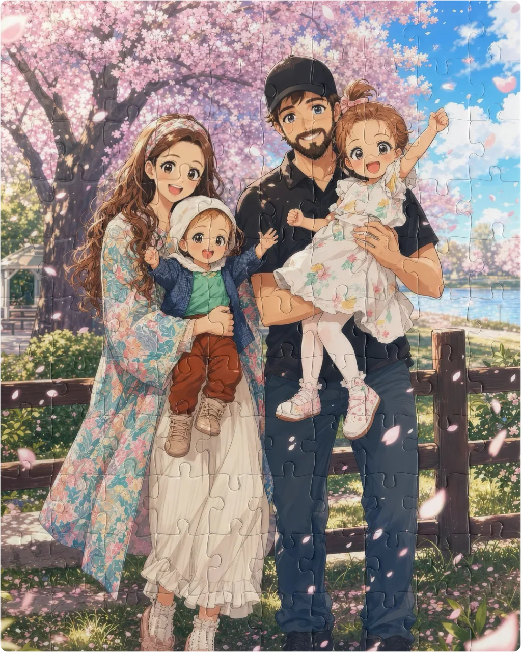 Anime family portrait printed as a custom jigsaw puzzle