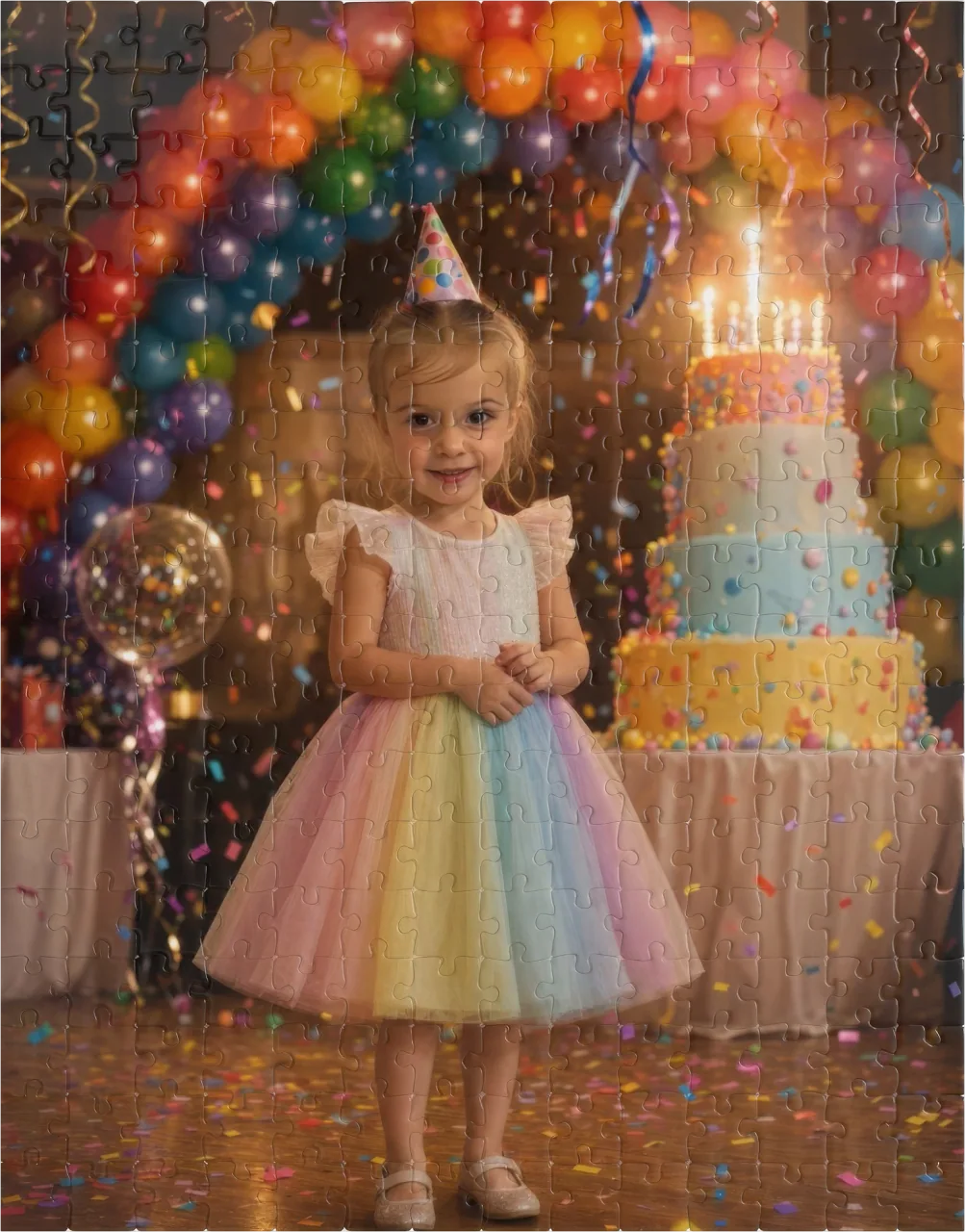 A custom jigsaw puzzle made from a child’s photo, printed as a birthday gift and part-assembled beside its box