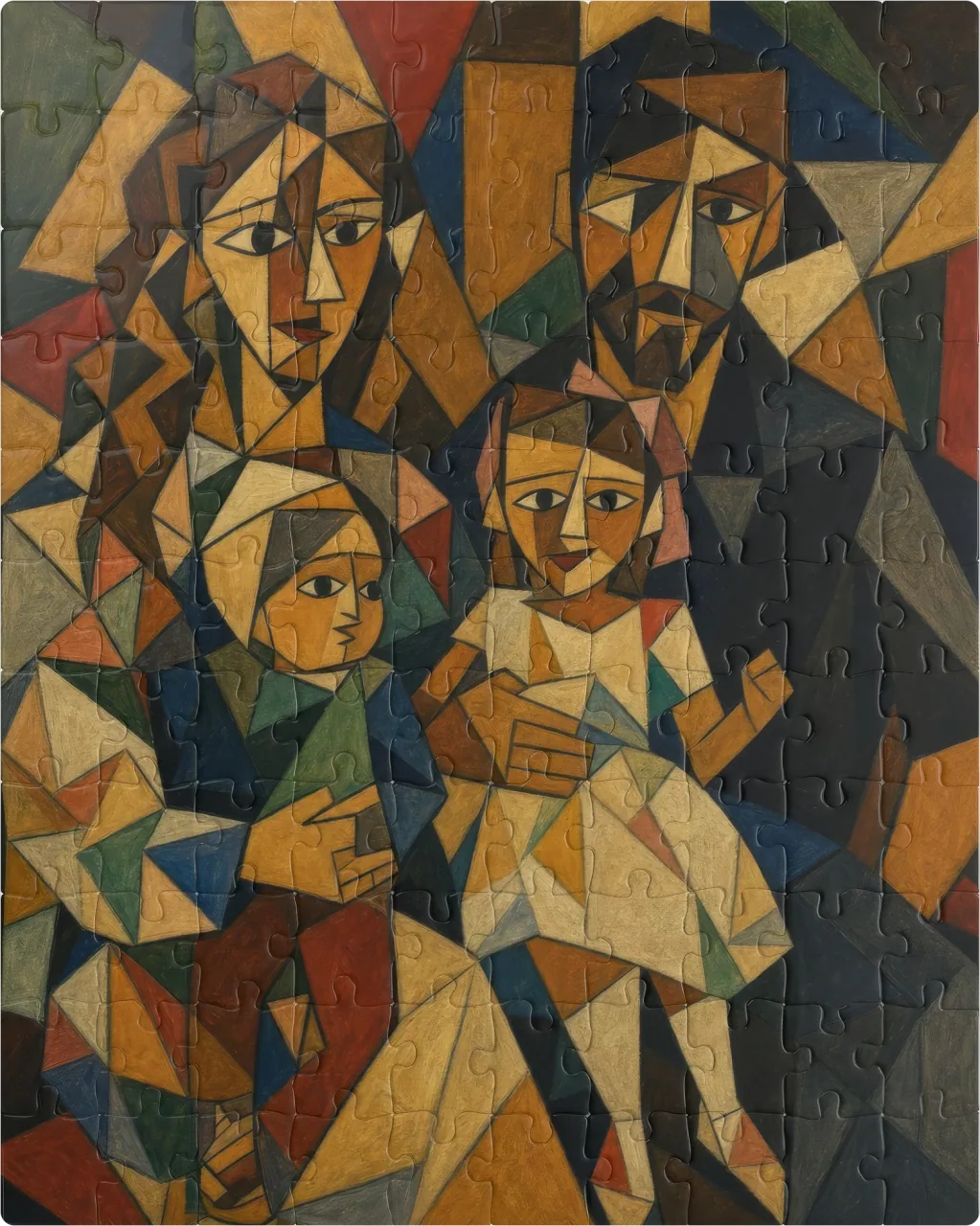 Cubist Portrait family portrait printed as a custom jigsaw puzzle
