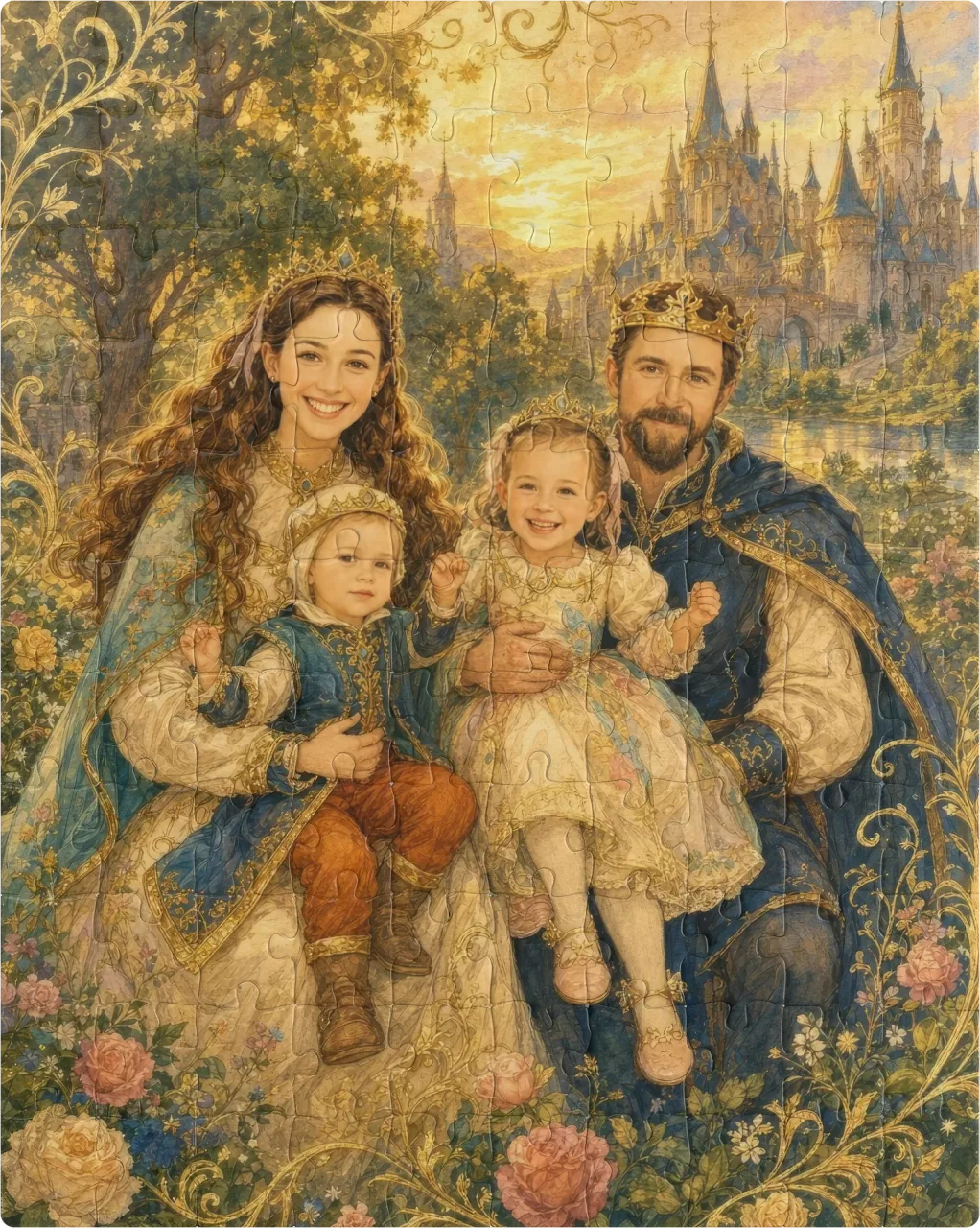 Legend of the Family family portrait printed as a custom jigsaw puzzle