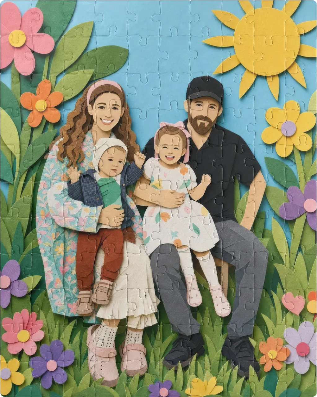 Paper Garden family portrait printed as a custom jigsaw puzzle