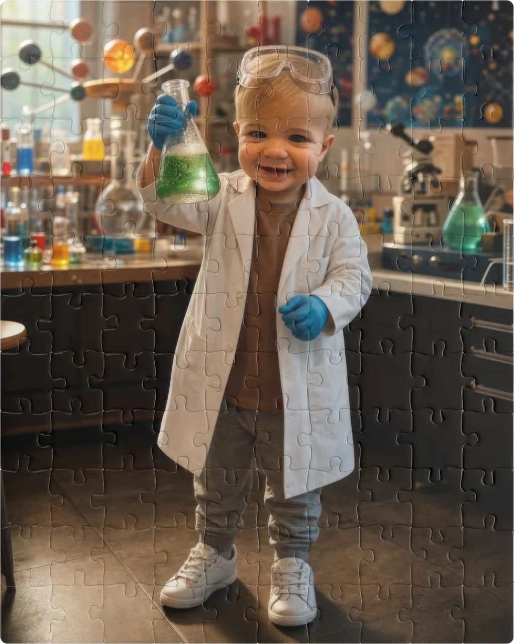 Super Scientist as a 110 pieces puzzle