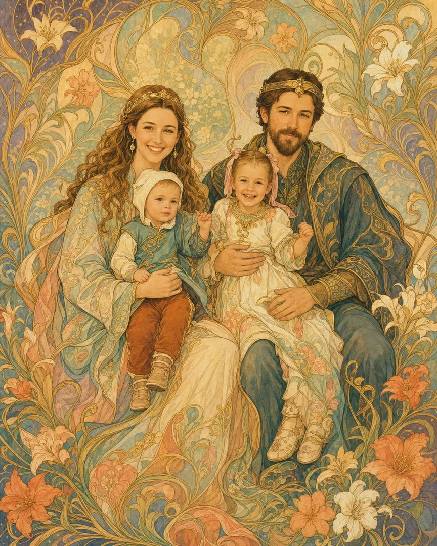 Family in the Enchanted Court family portrait style
