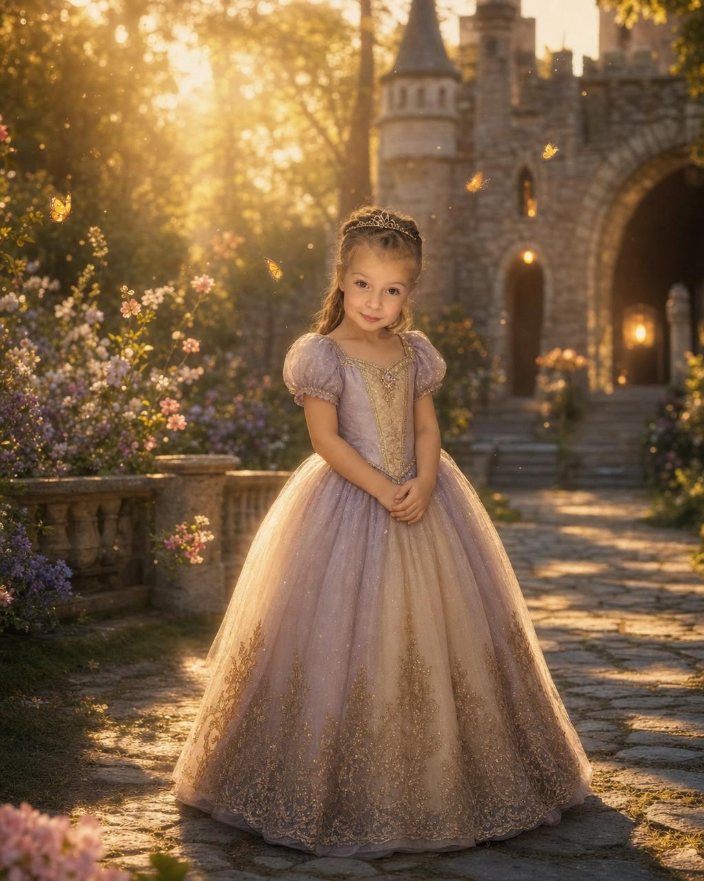 A different child as a kind prince or princess among butterflies and fairy dust, showing the personalized princess puzzle portrait.