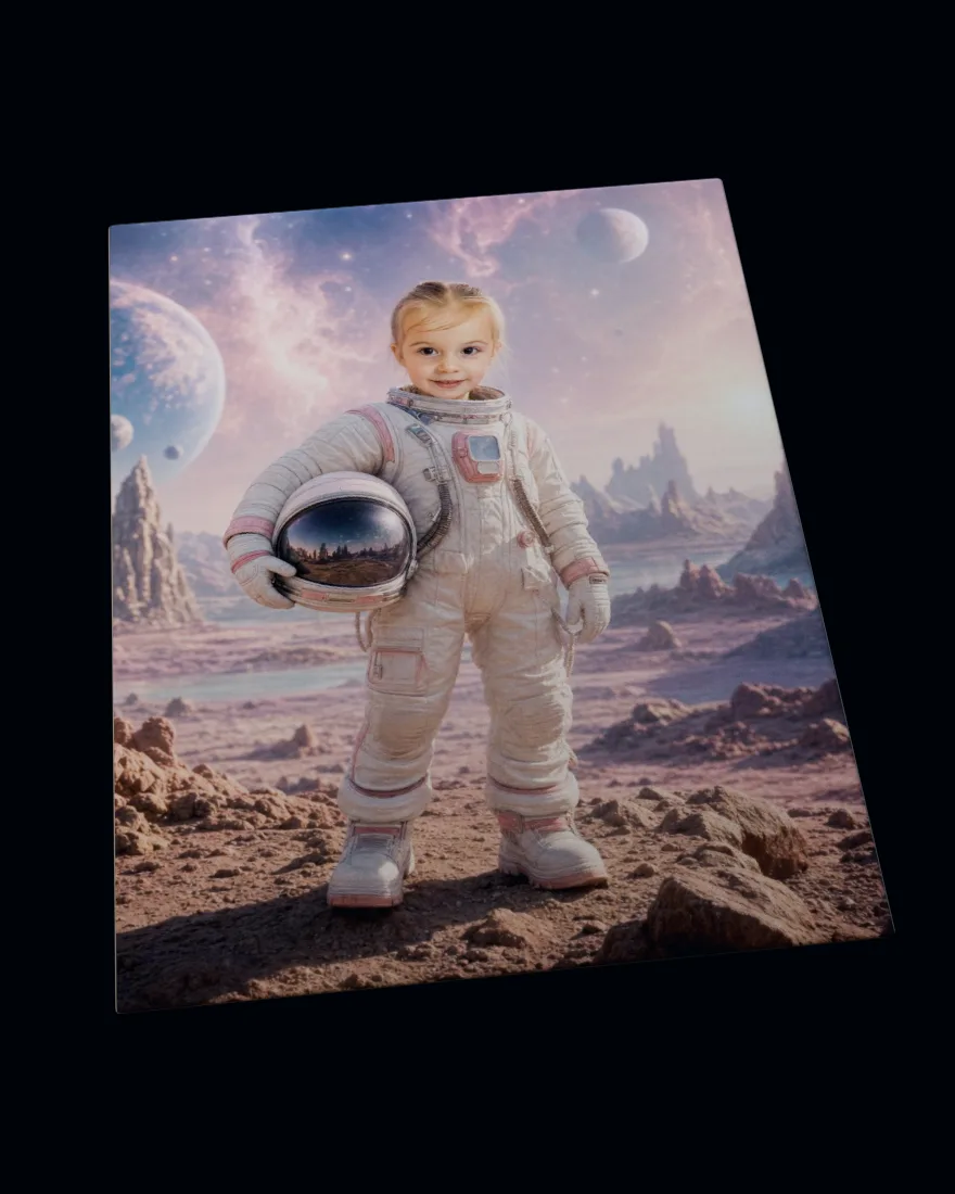 A child painted as an astronaut on another planet, printed on a soft fleece blanket