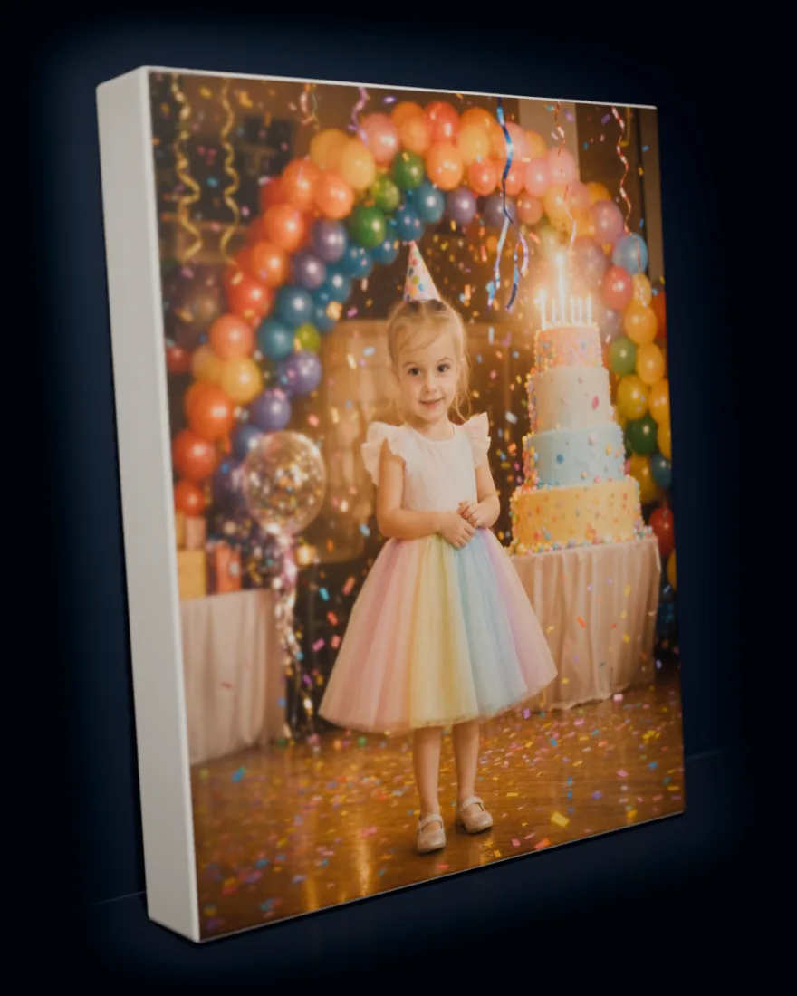 Birthday Bash printed as a gallery-wrapped matte canvas