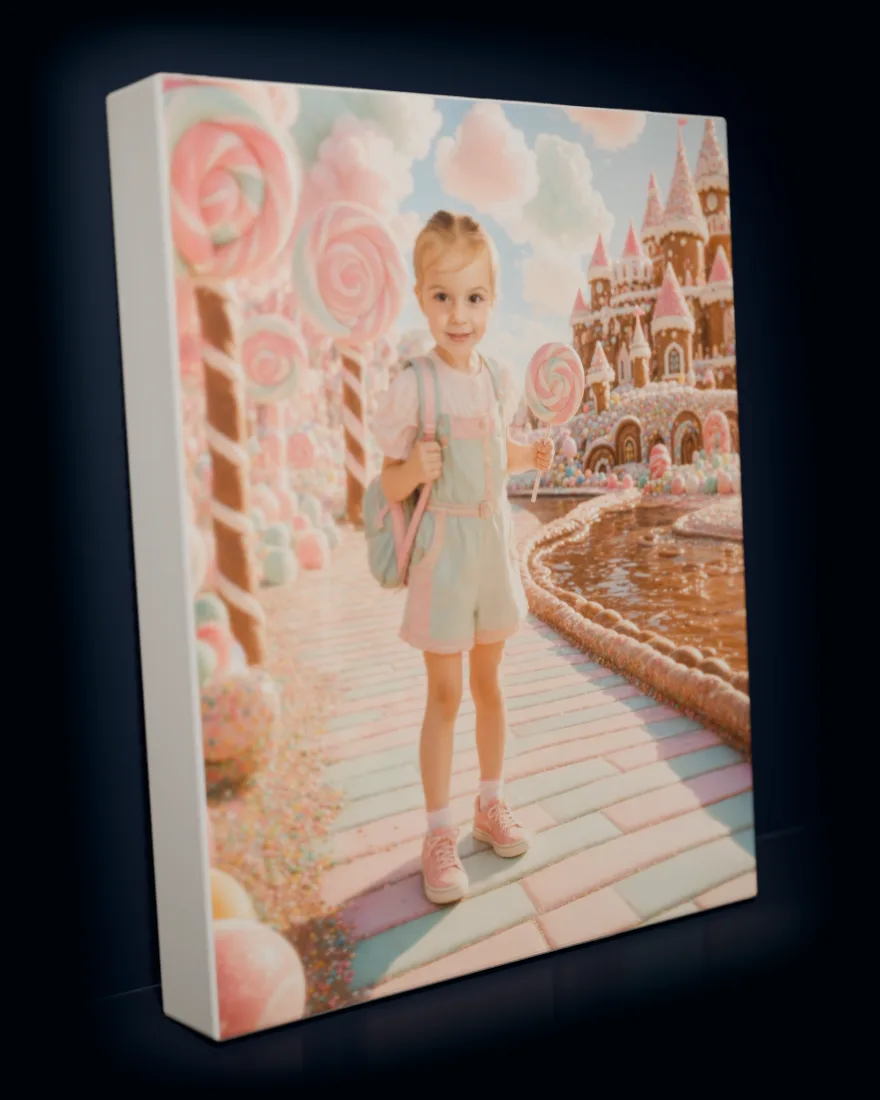 Candy Kingdom printed as a gallery-wrapped matte canvas