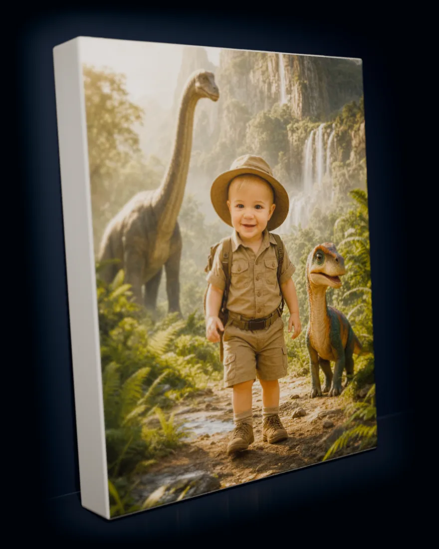 Dino Expedition printed as a gallery-wrapped matte canvas