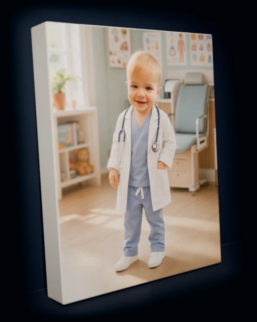 Little Doctor printed as a gallery-wrapped matte canvas