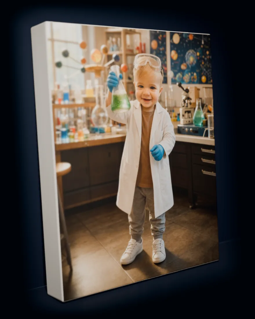 Super Scientist printed as a gallery-wrapped matte canvas