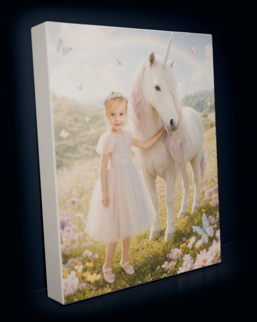Unicorn Meadow printed as a gallery-wrapped matte canvas