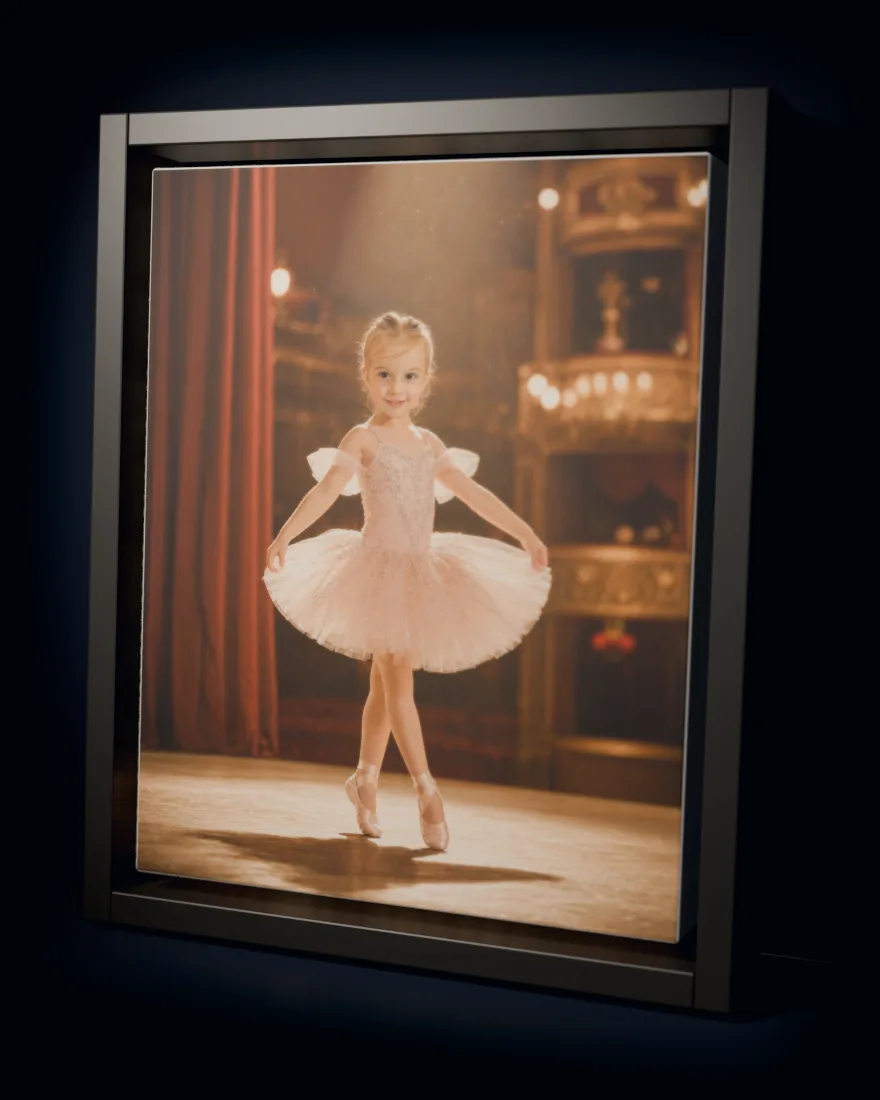 Prima Ballerina printed as a framed canvas in a black floating frame