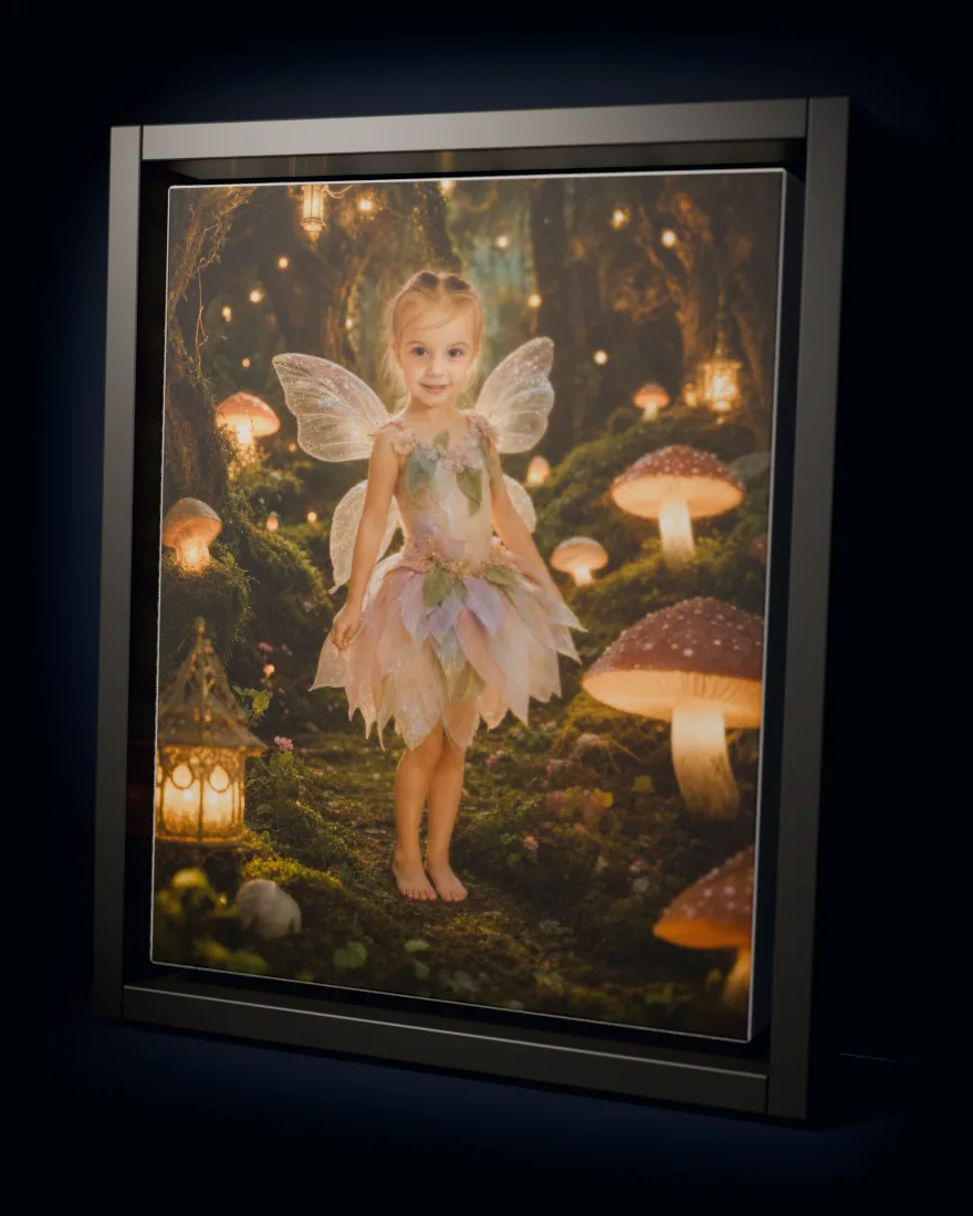 Fairy Forest printed as a framed canvas in a black floating frame