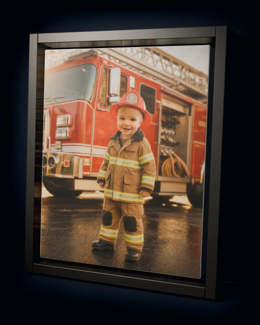Fire Rescue printed as a framed canvas in a black floating frame