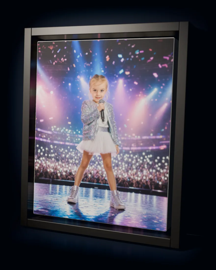 Pop Star printed as a framed canvas in a black floating frame