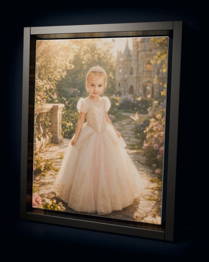 Princess Kingdom printed as a framed canvas in a black floating frame