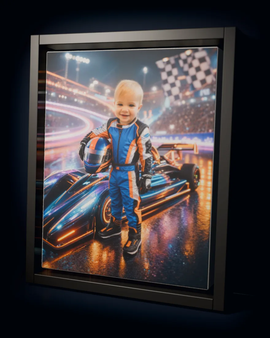 Victory Lane printed as a framed canvas in a black floating frame