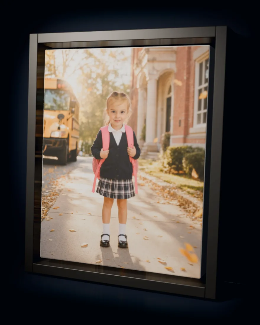 Back to School printed as a framed canvas in a black floating frame