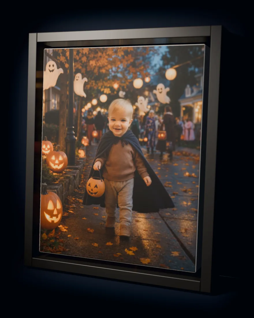 Spooky Night printed as a framed canvas in a black floating frame