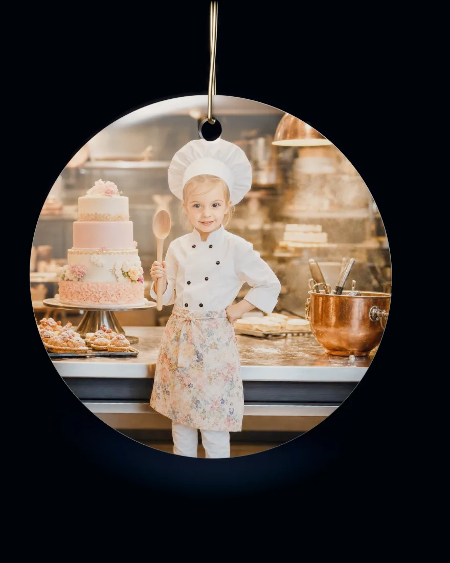 Head Chef printed on a round ceramic Christmas ornament