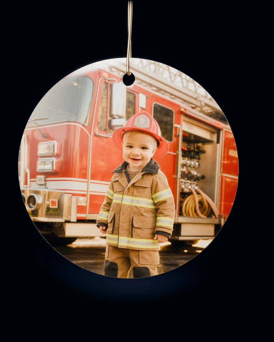 Fire Rescue printed on a round ceramic Christmas ornament