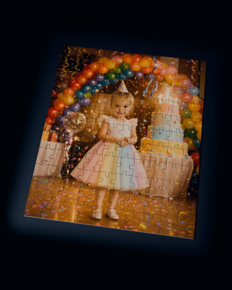 A girl painted at her own birthday party, printed as a custom jigsaw puzzle