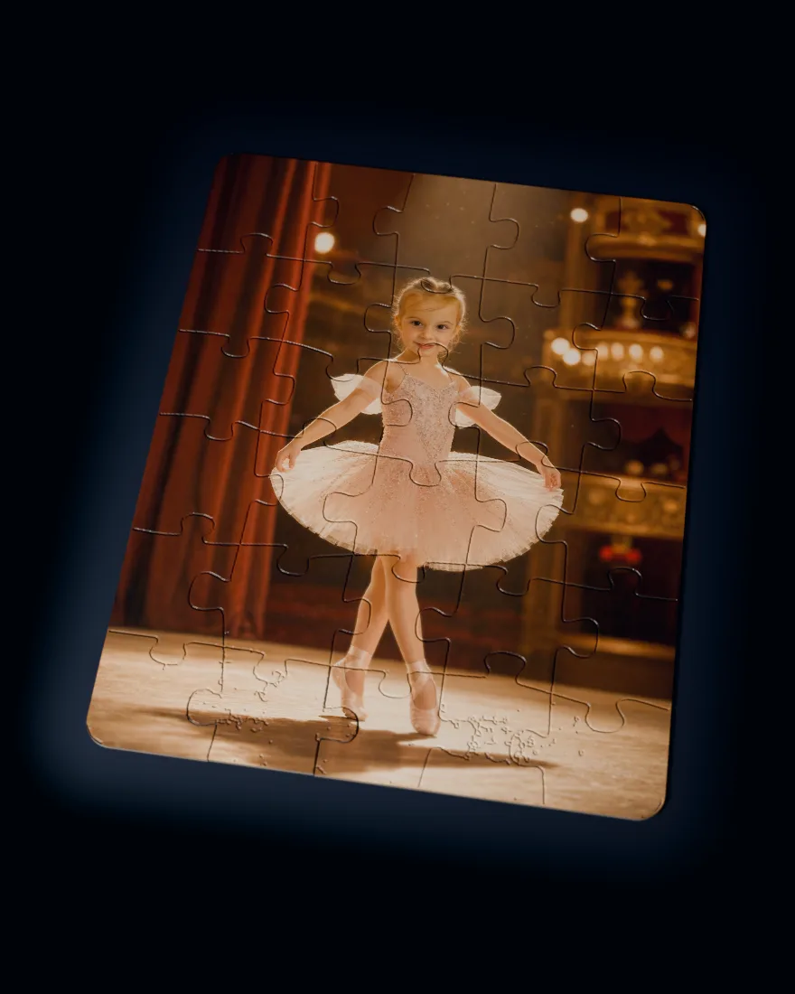 Prima Ballerina printed as a custom jigsaw puzzle, every piece in place