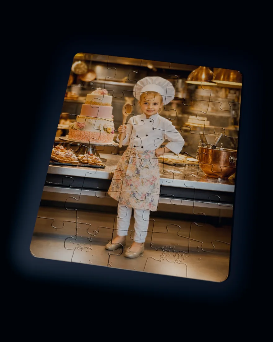 Head Chef printed as a custom jigsaw puzzle, every piece in place
