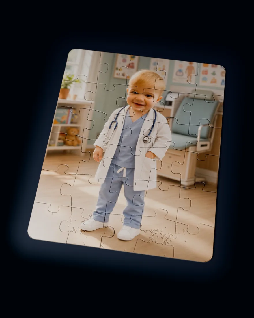 Little Doctor printed as a custom jigsaw puzzle, every piece in place