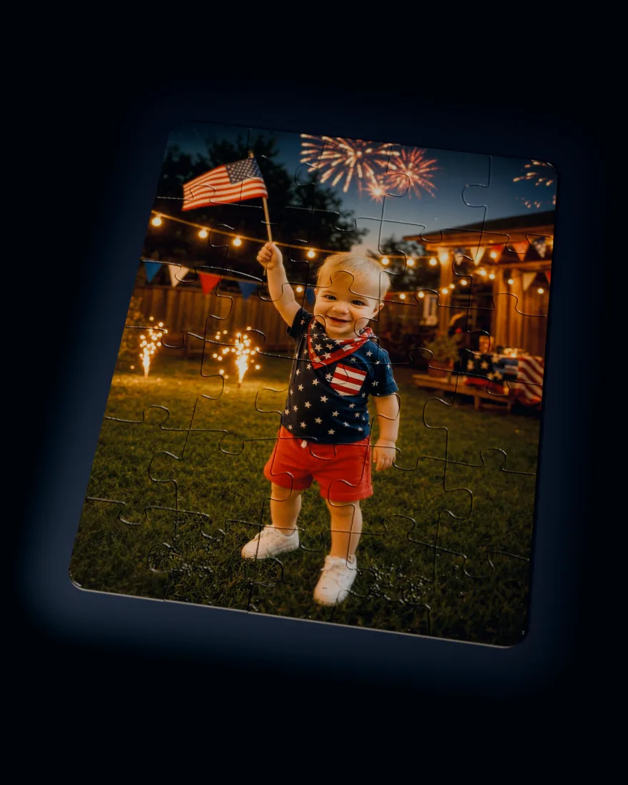 Fourth of July printed as a custom jigsaw puzzle, every piece in place