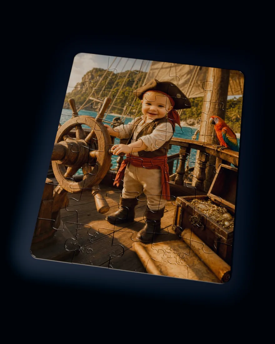 Pirate Cove printed as a custom jigsaw puzzle, every piece in place