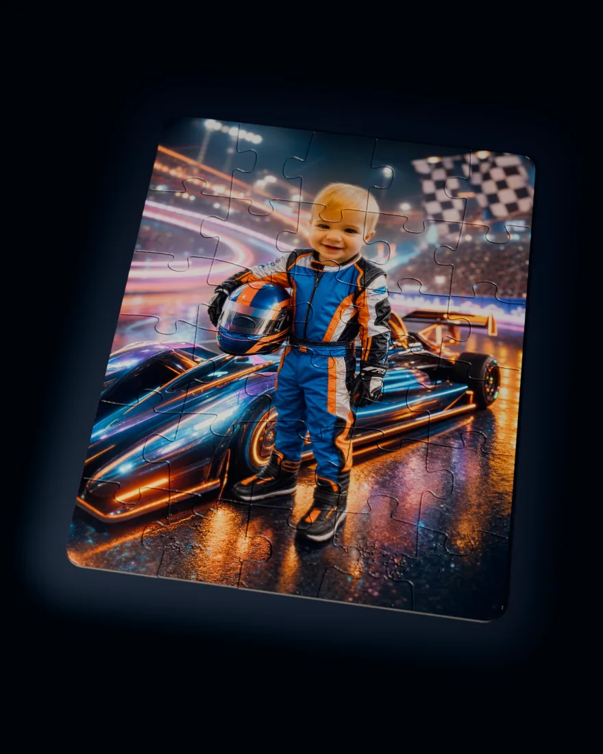 Victory Lane printed as a custom jigsaw puzzle, every piece in place