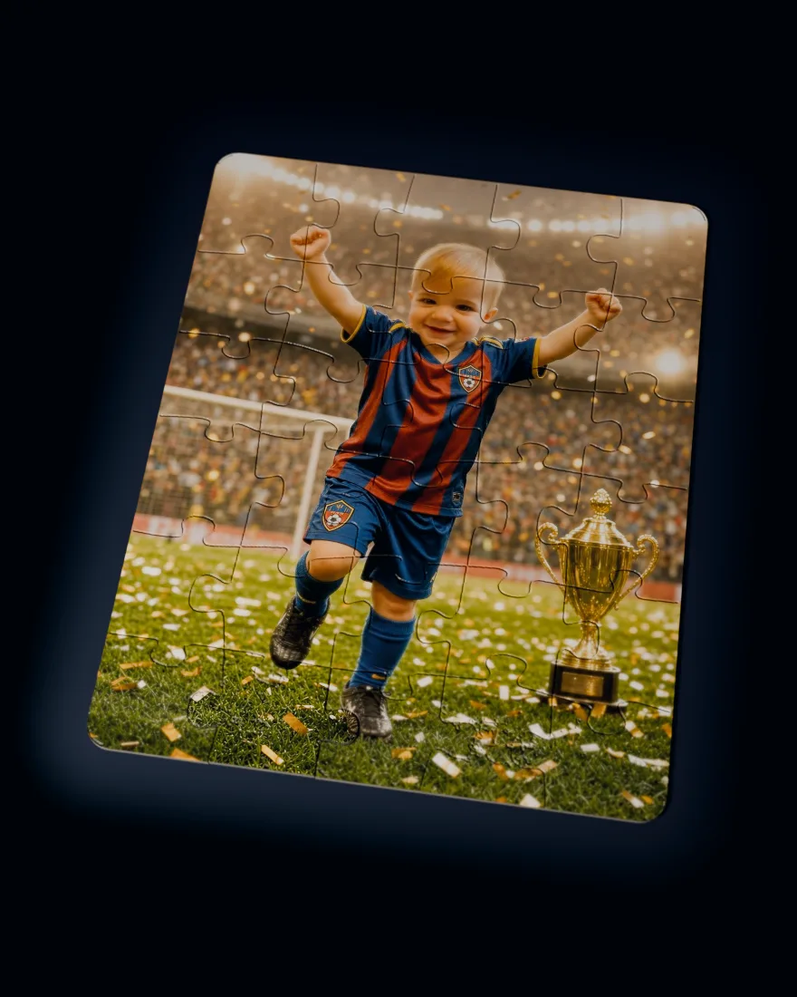 Soccer Star printed as a custom jigsaw puzzle, every piece in place