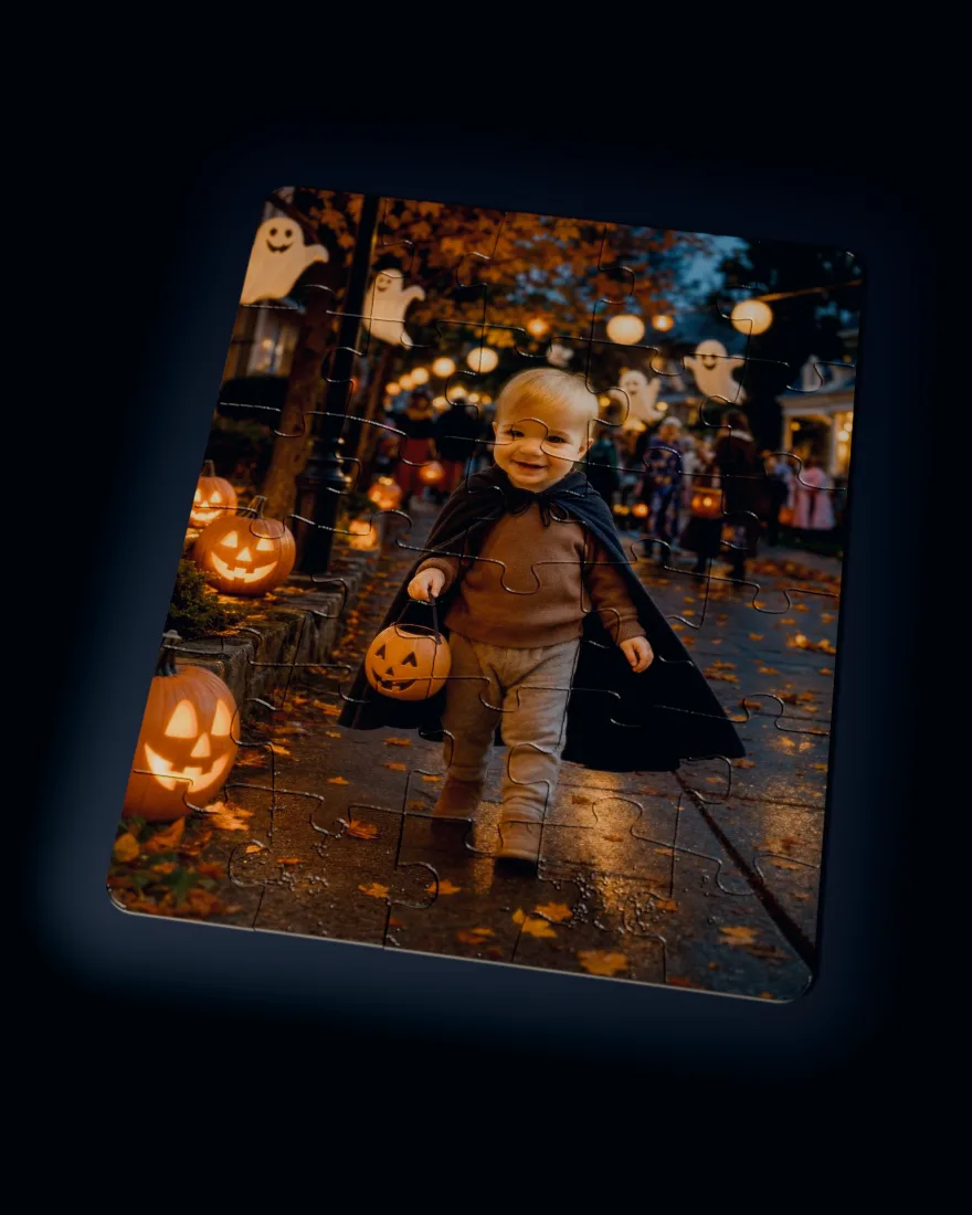 Spooky Night printed as a custom jigsaw puzzle, every piece in place
