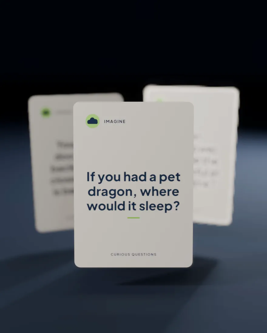 An Imagine card: If you had a pet dragon, where would it sleep?
